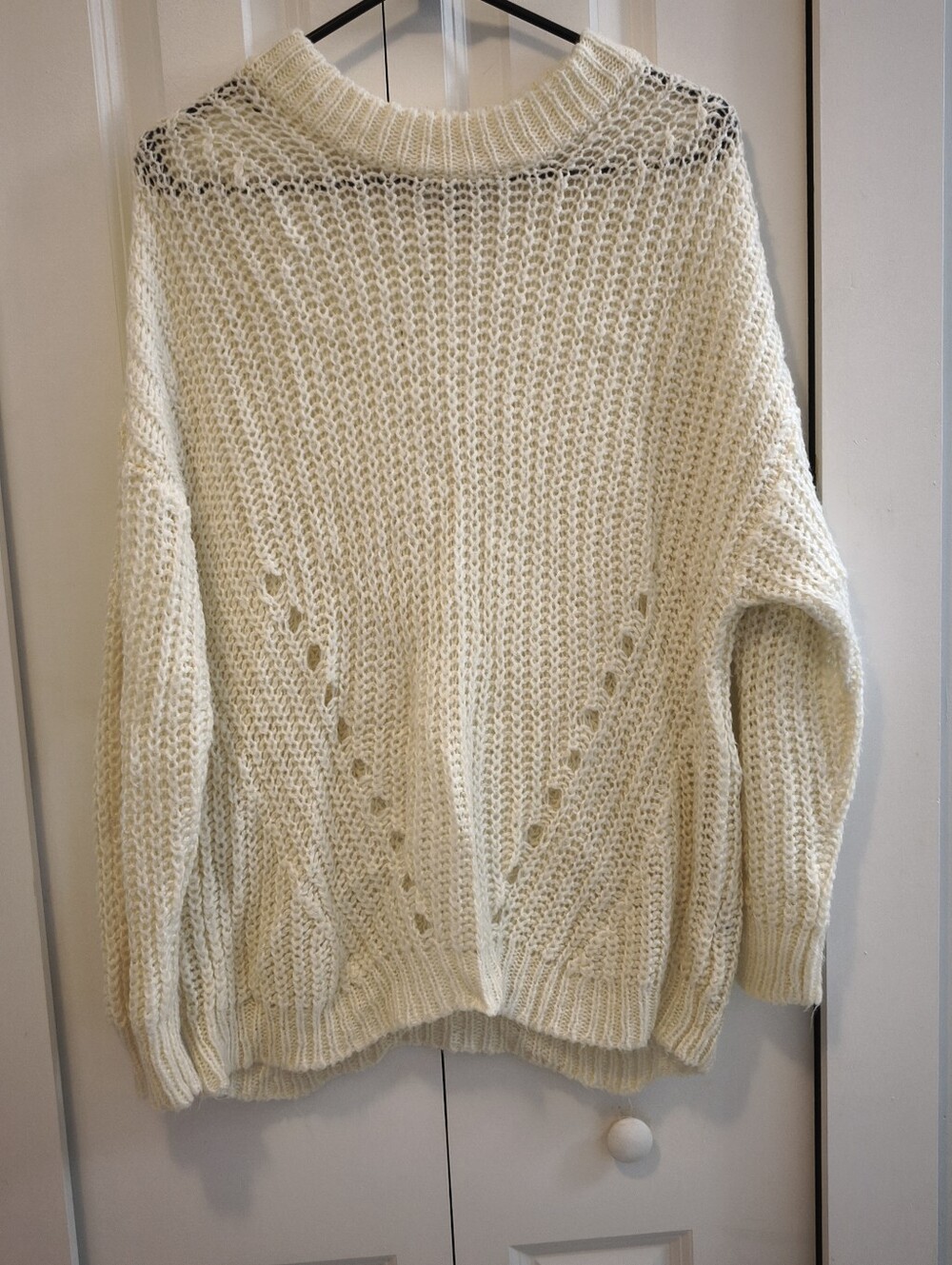 American Eagle Outfitters Cream Open-Stitch Crewneck Sweater
